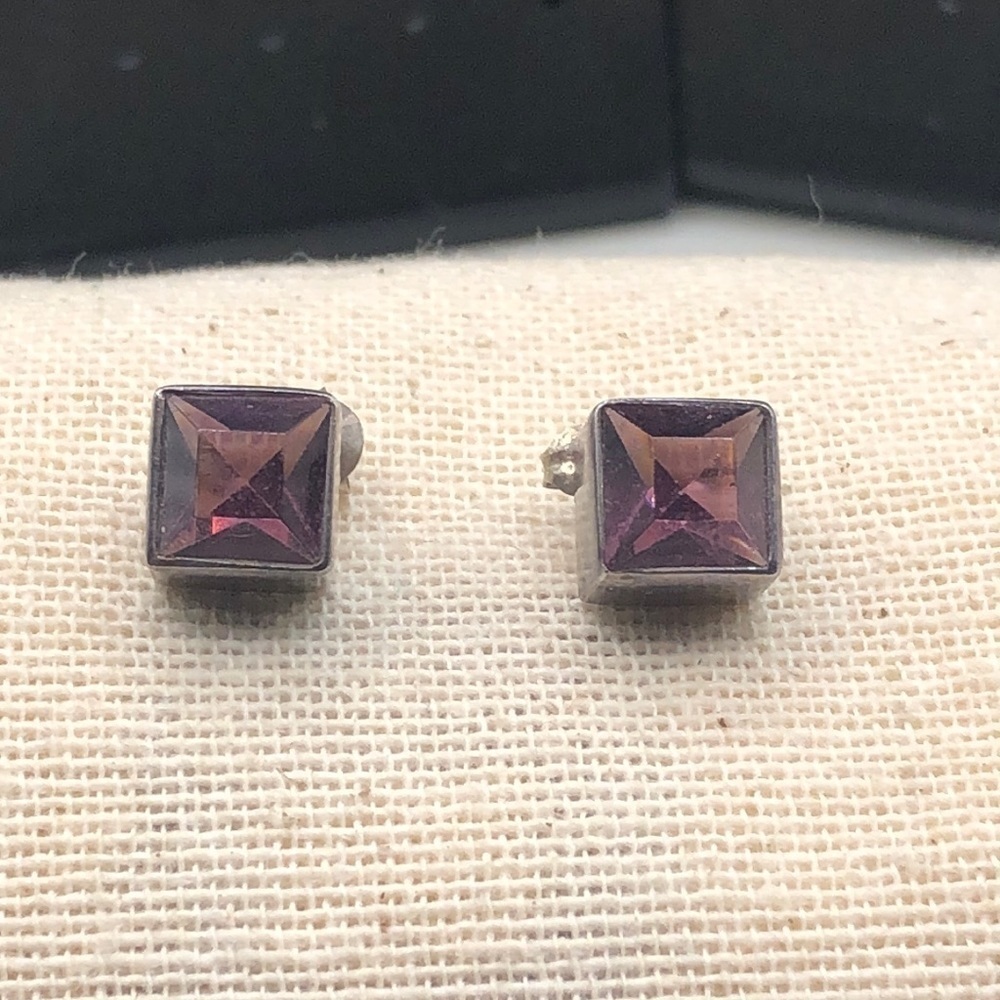 Artisan modernist rustic style sterling silver boxy post earrings, unique.